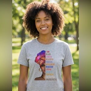 Grey “I Am Black Woman” Affirmation Graphic Tee | Passion of Essence | Unisex